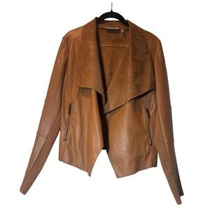 Bagatelle Collection NWT Faux Leather Draped Jacket in Cognac Brown - Flawed